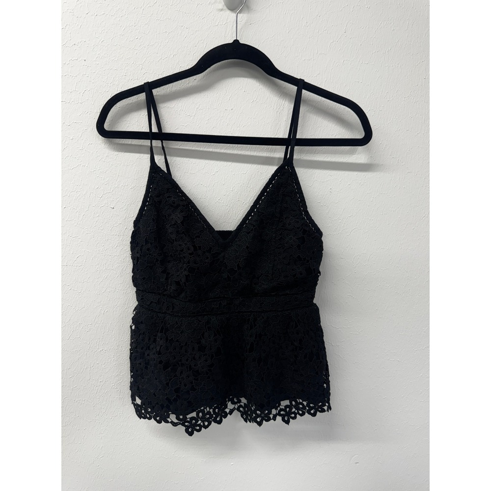 Abercrombie & Fitch Black Floral Lace Peplum Cami V-Neck Going Out Top Size M - Picture 9 of 16